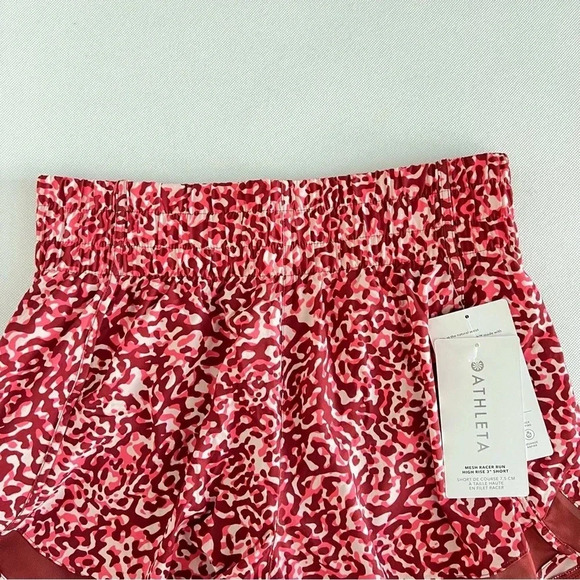 Athleta Shorts High Rise Mesh Racer Run Burgundy Leopard Built-In Liner 3" - Picture 6 of 15